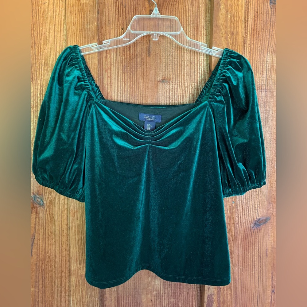 Rachel Roy Emerald Green Velvet Top Sweetheart Neckline Puffed Sleeves Size M